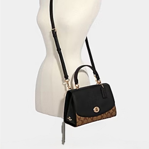 Coach Tilly Top Handle Satchel bag in black / khaki with chain charm - Picture 5 of 13